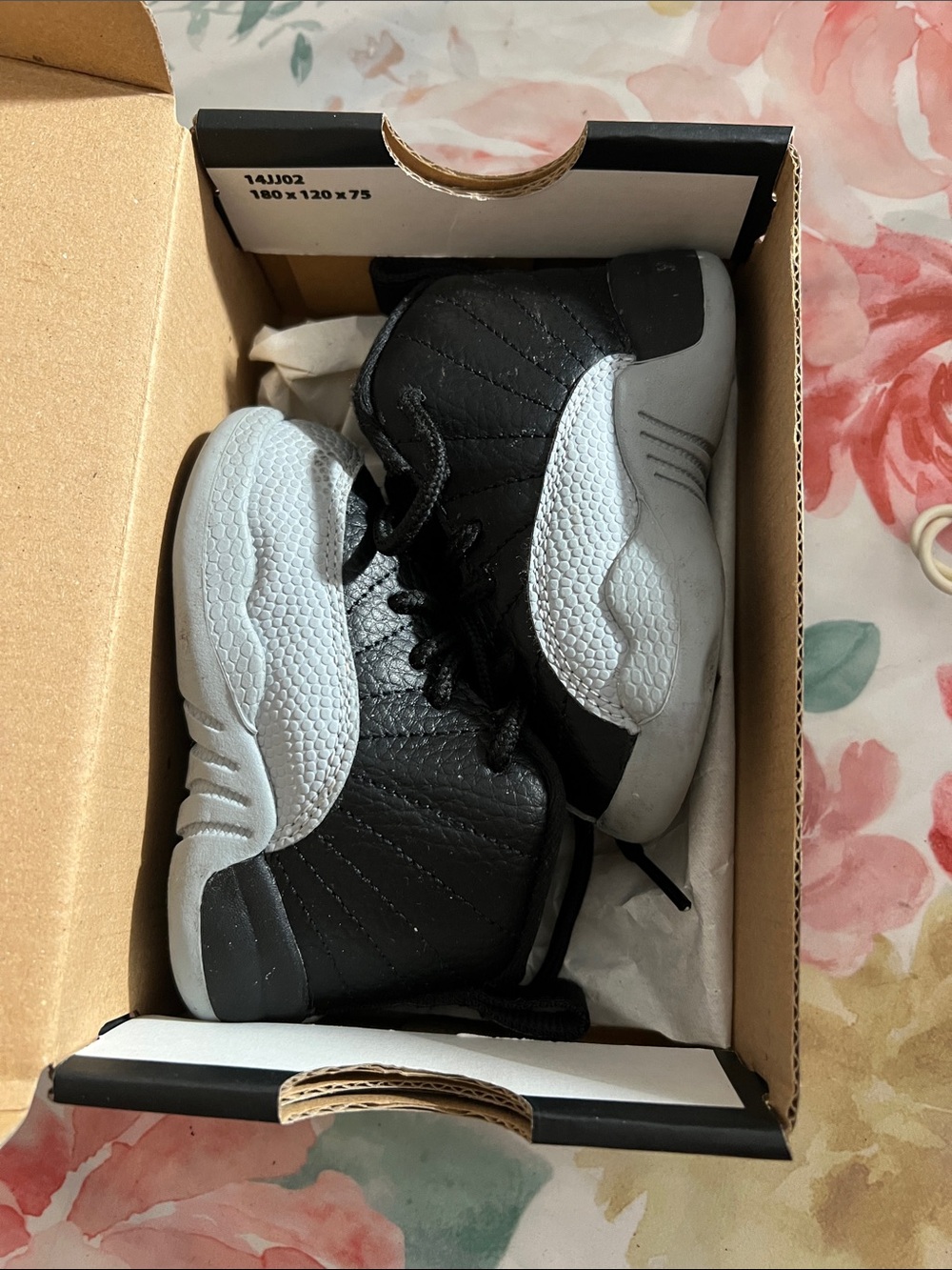Jordan 12 Kids Black and Gray High-Top Sneakers